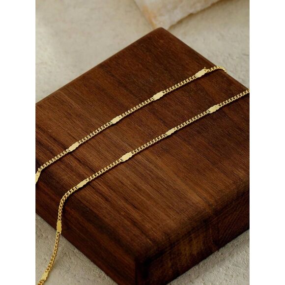 14K Gold Plated Double Layered Chain Necklace Y-Drop Choker Stacked Dainty New - Picture 2 of 5